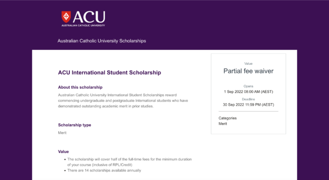 Australian Catholic University Scholarships For International Student